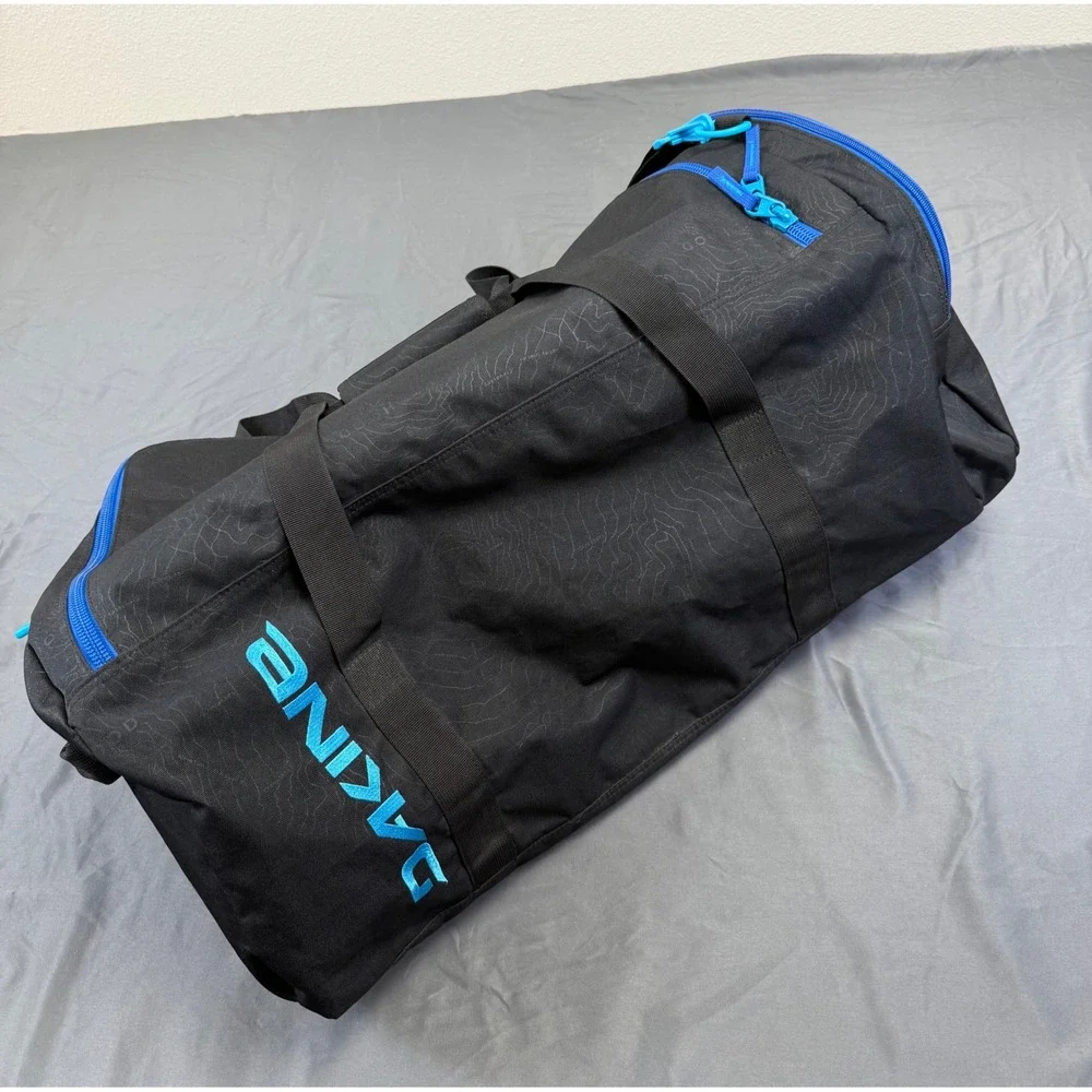 Dakine EQ Bag 74L Duffel Black Blue Mt Hood Topo Map Print Travel Bag 8300485
